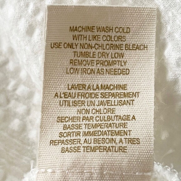 Free People White SeerSucker Blouse Sz 8 Button Tunic Top Floral Trim L/S White - Picture 10 of 13